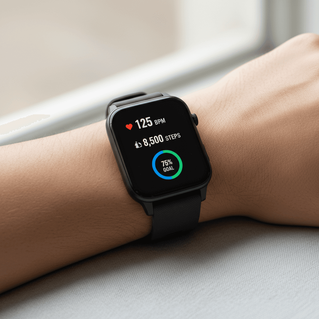 Smartwatch held in hand showing display and design