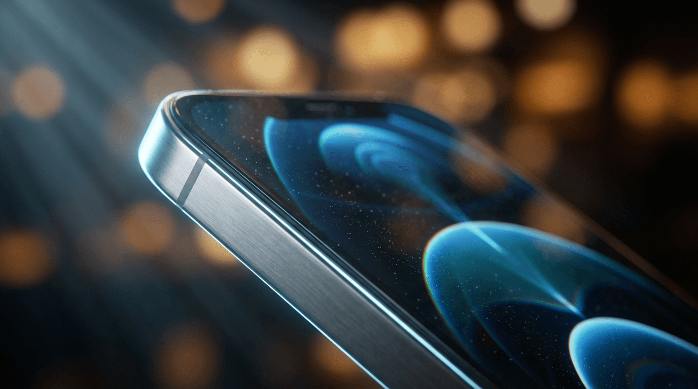 Smartphone being reviewed with warm accent lighting