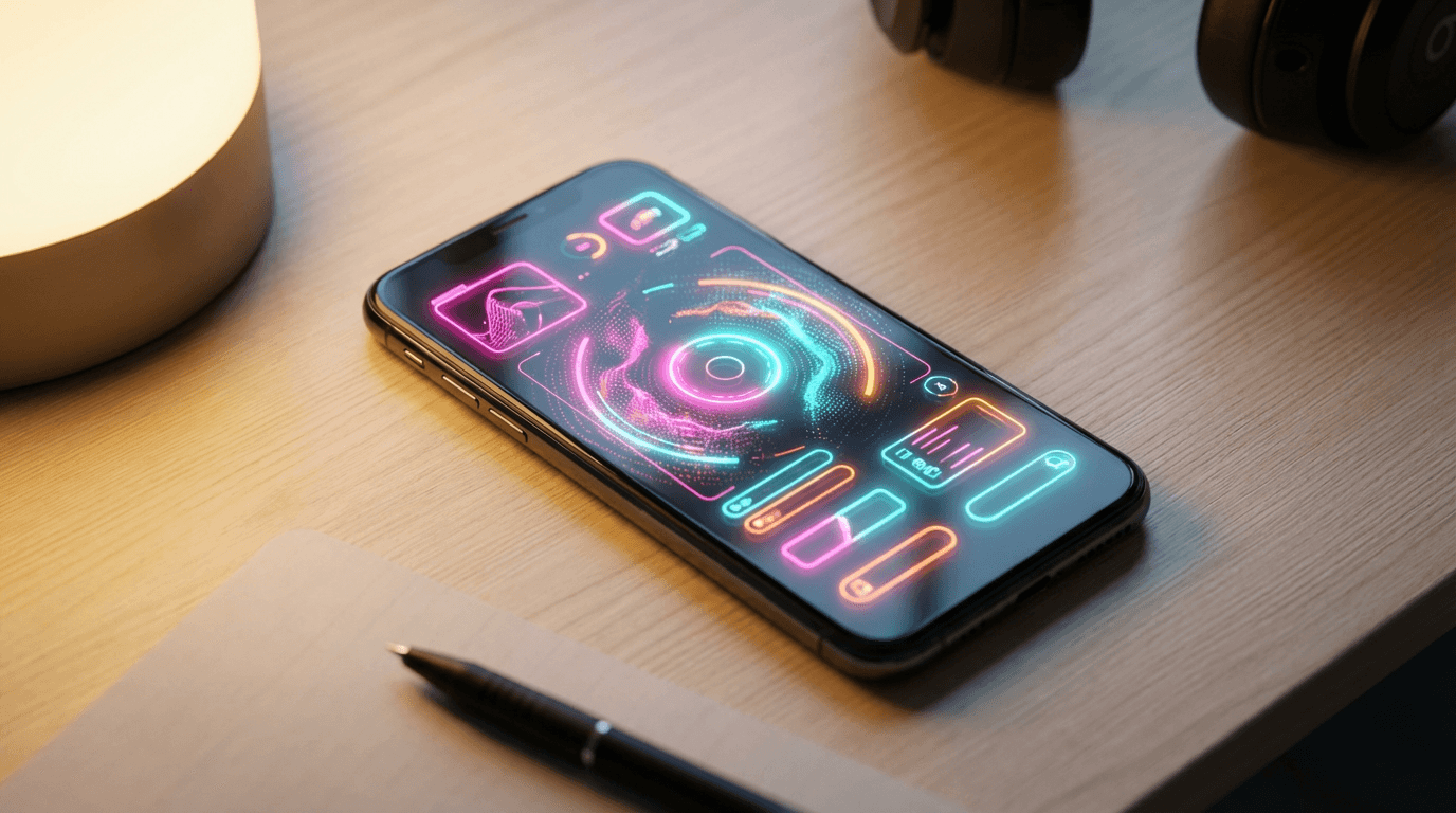 Smartphone displaying Instagram feed with tech review videos and reels on dark minimalist background
